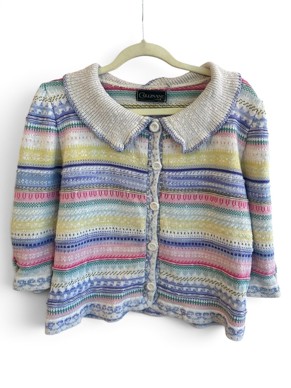 Vintage 1980 Cullinane Pastel Horizontal Fair Isle/ Striped Knit peplum Cardigan
